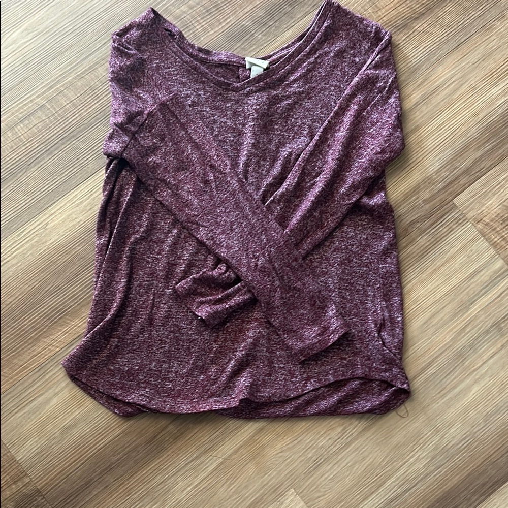 Red Long Sleeve Relaxed Fitted Scoop Neck Blouse